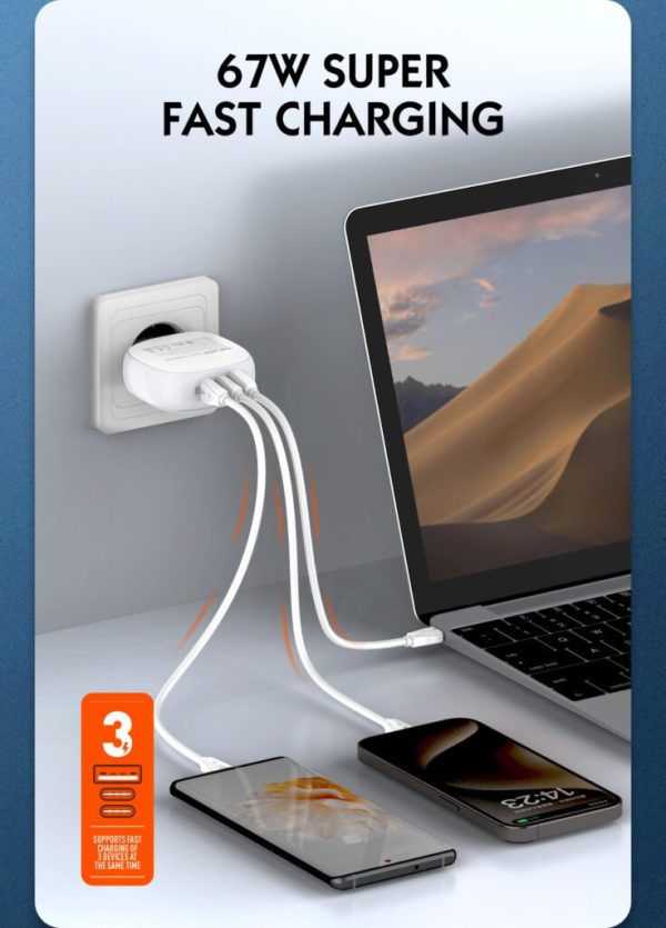 Ldnio Q3611 67W Dual Port PD & QC Fast Charger C to L Cable - White - XB - Image 5