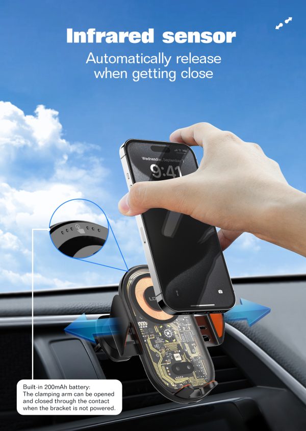 Ldnio MA30-1 15W Wireless Car Charger Phone Holder Fast Wireless Charging Stand - Black - XB - Image 9