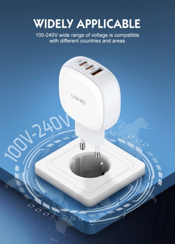 Ldnio Q3611 67W Dual Port PD & QC Fast Charger C to L Cable - White - XB - Image 4