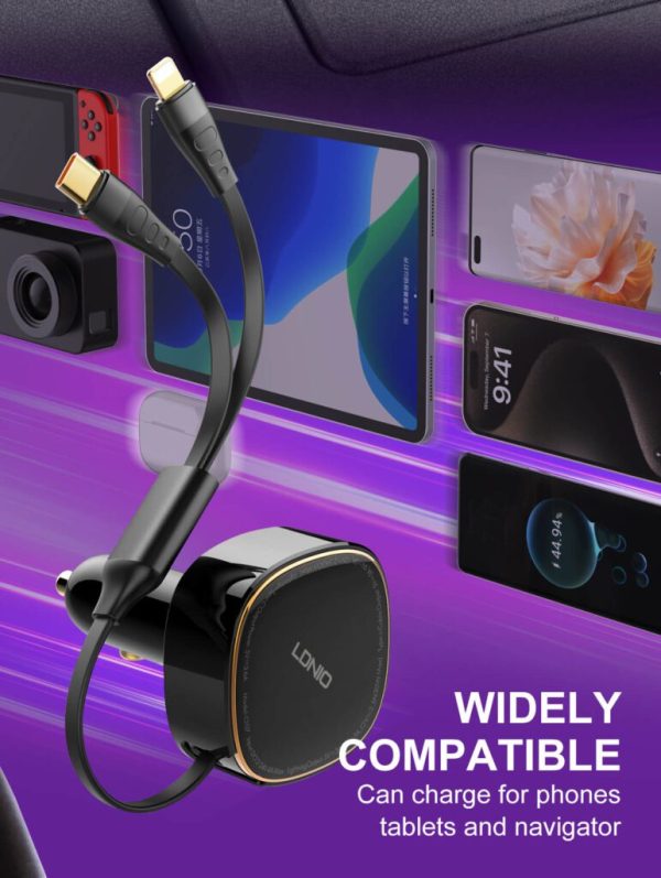 Ldnio C107 30W Wired Type-C OR Lightning Ultra Fast Car Charger - Black - XB - Image 3