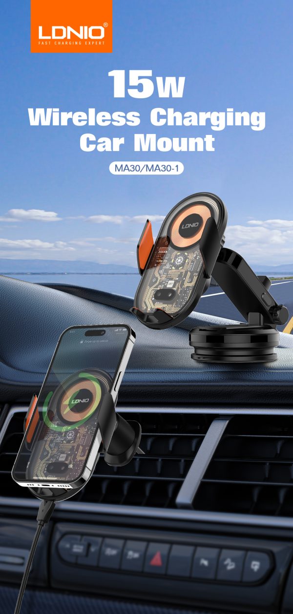 Ldnio MA30-1 15W Wireless Car Charger Phone Holder Fast Wireless Charging Stand - Black - XB - Image 11