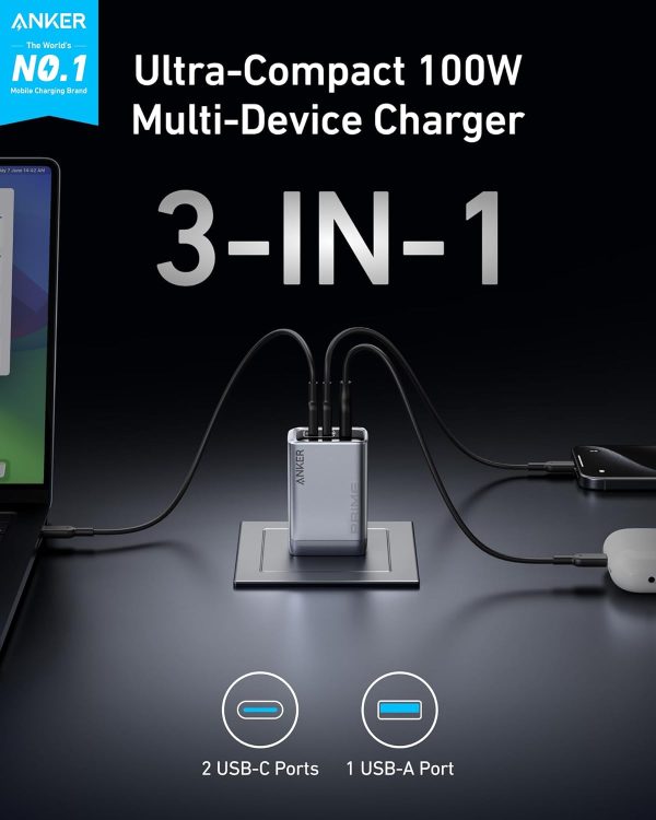 Anker Prime Charger, 100W USB C Charger, 3-Port GaN USB Charger - US Plug - A2688141 - OP - Image 6