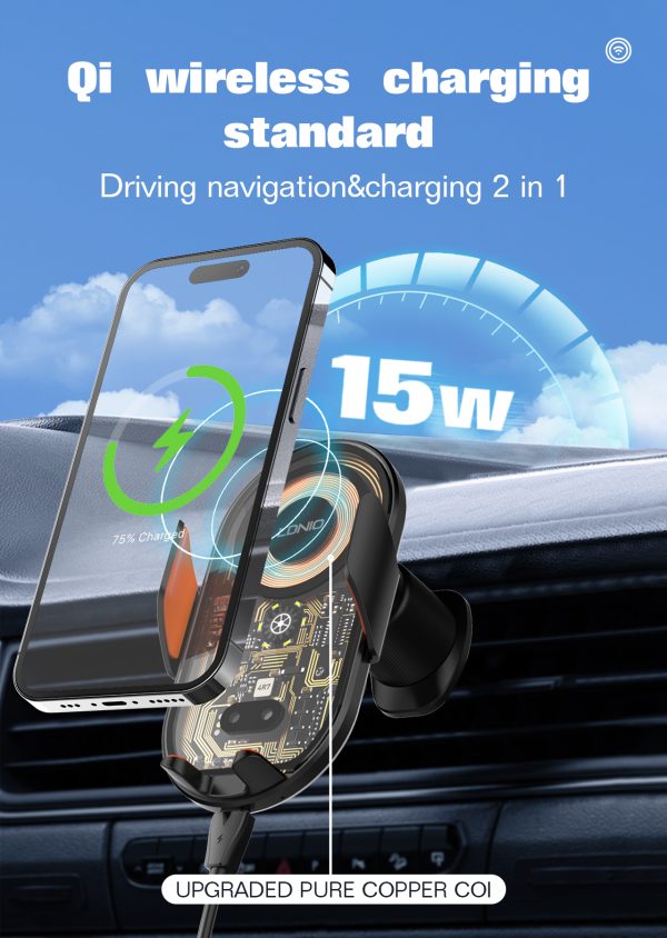 Ldnio MA30-1 15W Wireless Car Charger Phone Holder Fast Wireless Charging Stand - Black - XB - Image 10