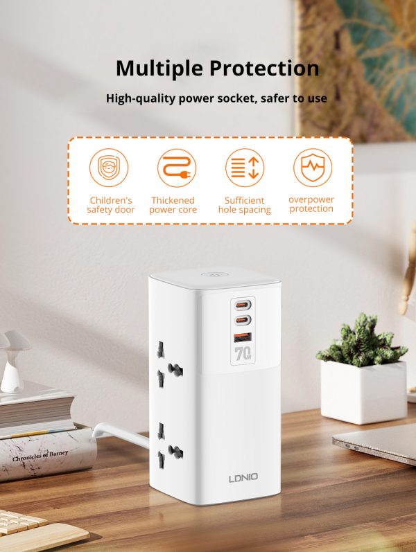 Ldnio SC4383 70W Multifunctional Universal Desktop Power Adapter EU Plug - White - XB - Image 2