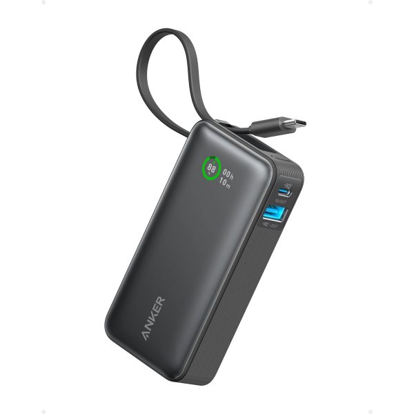 Anker Nano Power Bank, 10,000mAh Portable Charger with Built-In USB-C Cable, 30W Max Output, for iPhone 16/15 Series, MacBook, AirPods, and More