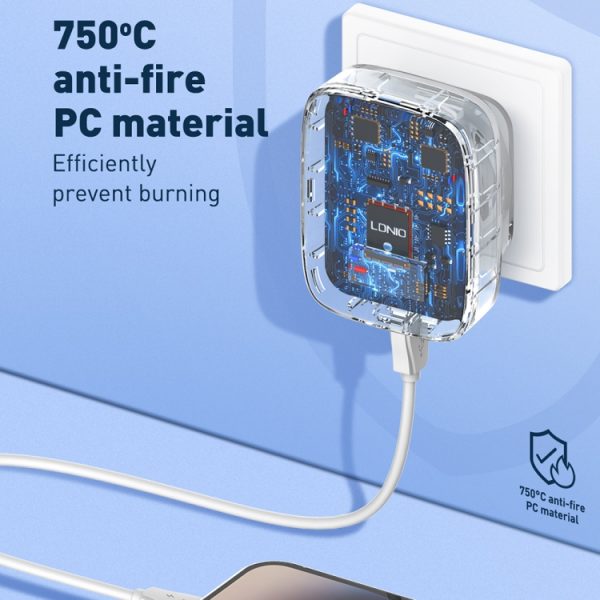 Ldnio Q334 32W 3 USB QC4.0 Super Fast Charger Eu Plug With C to C Cable - White - XB - Image 2