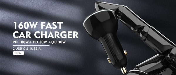 Ldnio C102 160W 3 USB Super Fast Car Charger - Black - XB - Image 6