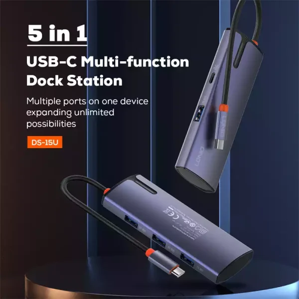 Ldnio DS-15U 5 In 1 Usb C Dock Station - Grey - XB - Image 3