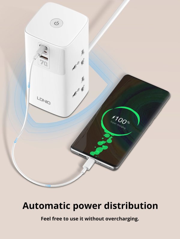 Ldnio SC4383 70W Multifunctional Universal Desktop Power Adapter EU Plug - White - XB - Image 3