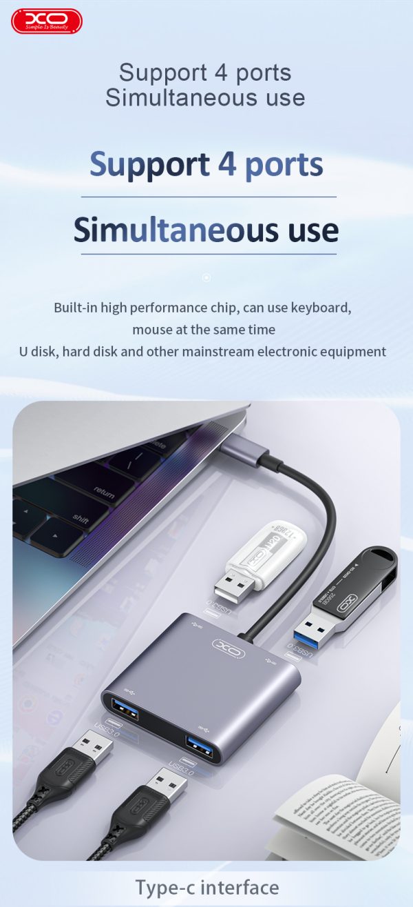 XO HUB012B 4 in 1 TYPE-C Multifunctional Docking Station - Silver - GC - Image 7