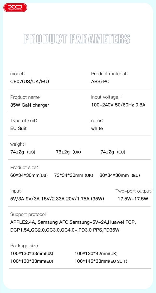 442a51726cadb88bafa372a1dd574b0d XO CE07 Dual PD 35W GaN Lamp Display Fast Charger US Plug - White - GC - Image 6