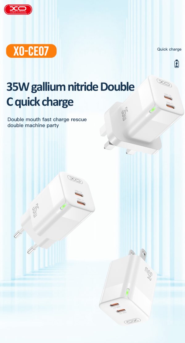 44ef695759ce8dcff7bfc53c5ce012c2 XO CE07 Dual PD 35W GaN Lamp Display Fast Charger US Plug - White - GC - Image 4