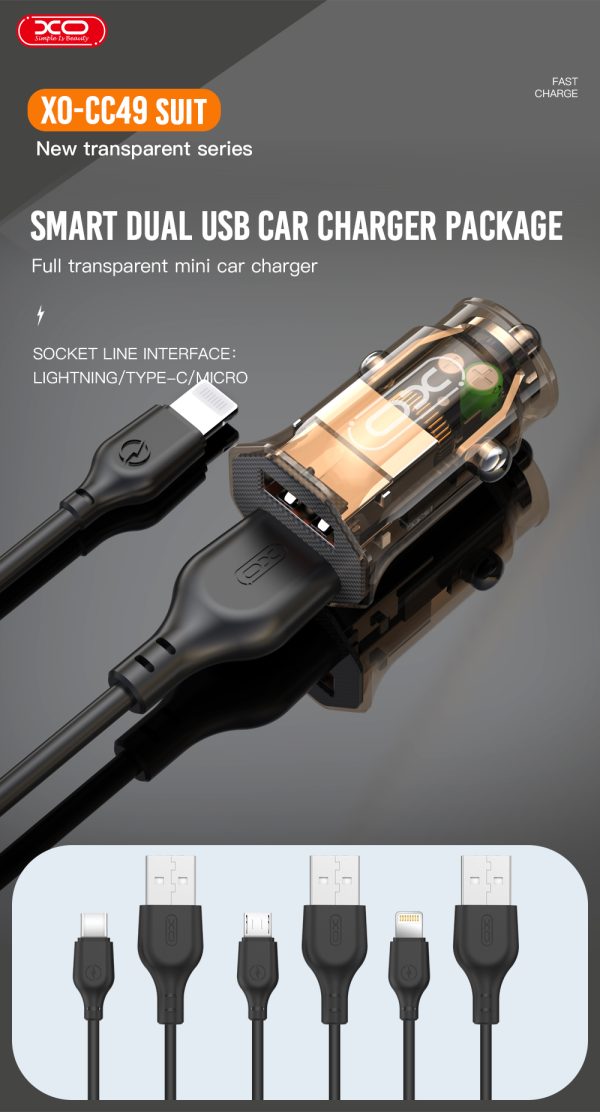 510e80dd6245ef90f96b0c903261bfc7 XO CC49 Transparent Design Dual USB 2.4A Car Charger - GC - Image 3