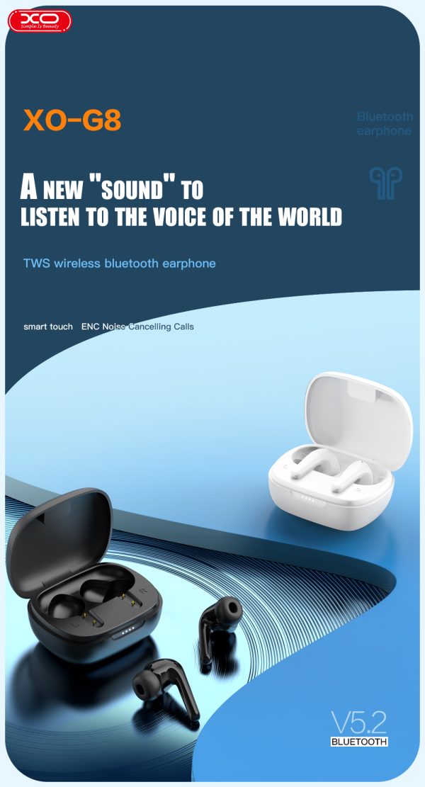 XO G8 Dual Mic ENC Noise Canceling TWS Wireless Earbuds - White - GC - Image 6