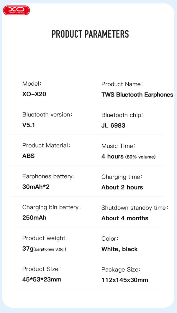 XO X20 Square Ring TWS Bluetooth Earbuds - Black - GC - Image 2