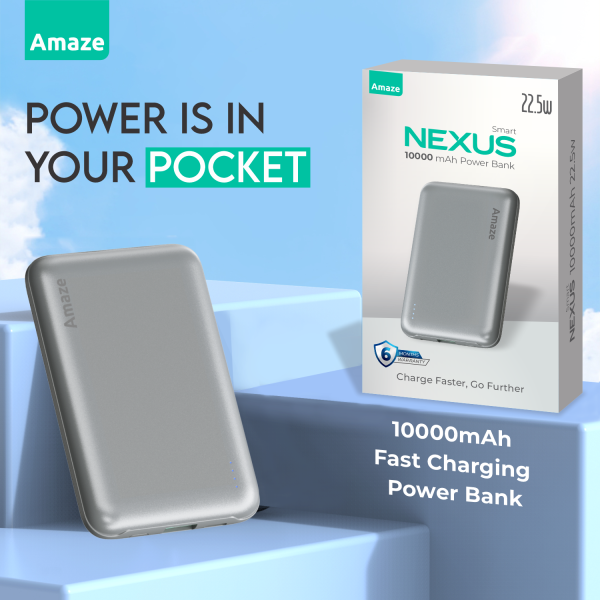 Nexus Smart Amaze A235 NEXUS SMART 10000 mAh Power Bank 22.5 W - Silver - BIS - Image 2