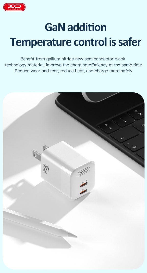 b41219f2d42bfb02afe18b969d728049 XO CE07 Dual PD 35W GaN Lamp Display Fast Charger US Plug - White - GC - Image 5