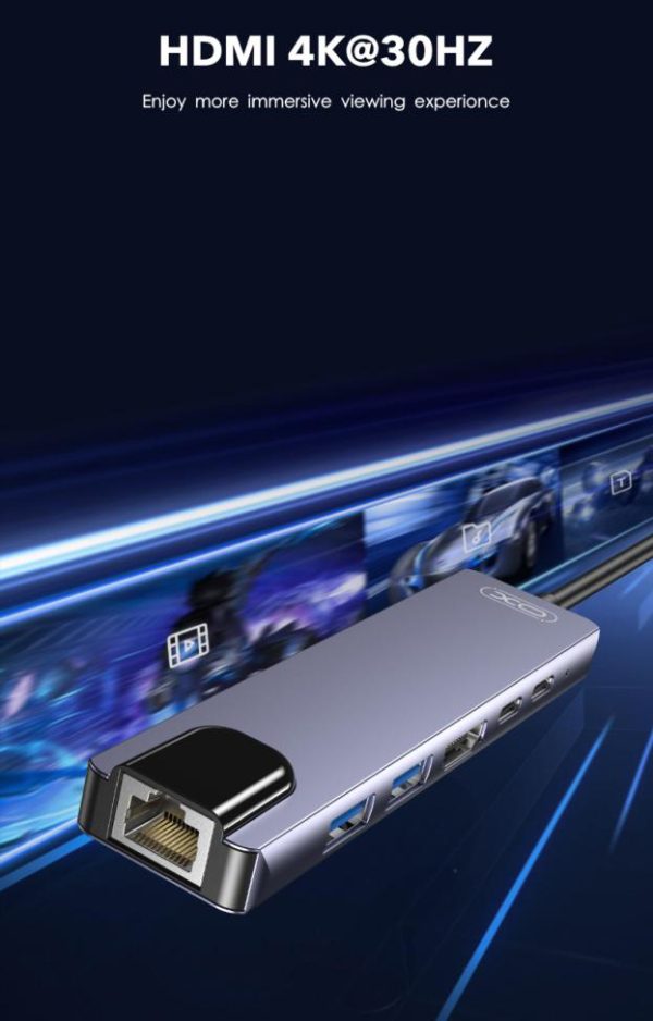 bdfeed840160925b15b1dc33a08beb6c XO HUB013 6 in 1 TYPE-C Multifunctional Docking Station - Silver - GC - Image 4