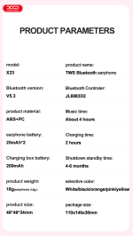 XO X23 TWS Bluetooth Earbuds - Black - GC - Image 5