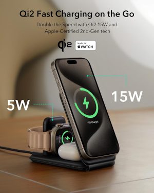 ESR Qi2 3 in 1 Travel Wireless Charging Set HaloLock - Black - Image 7