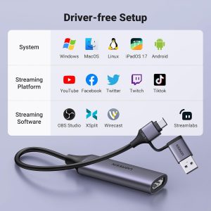 Ugreen USB/Type C HD Video Capture Card 25854 - Grey - BIS - Image 3