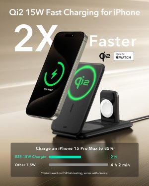 ESR Qi2 3 in 1 Travel Wireless Charging Set HaloLock - Black - Image 6
