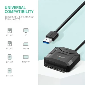 UGREEN  SATA to USB 3.0 Adapter Cable 3.5 / 2.5 Inches SSD HDD SATA III Hard Drive Disk Converter 20231 - Black - BIS - Image 5