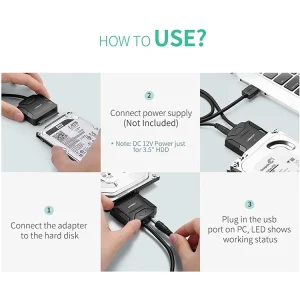 UGREEN  SATA to USB 3.0 Adapter Cable 3.5 / 2.5 Inches SSD HDD SATA III Hard Drive Disk Converter 20231 - Black - BIS - Image 2