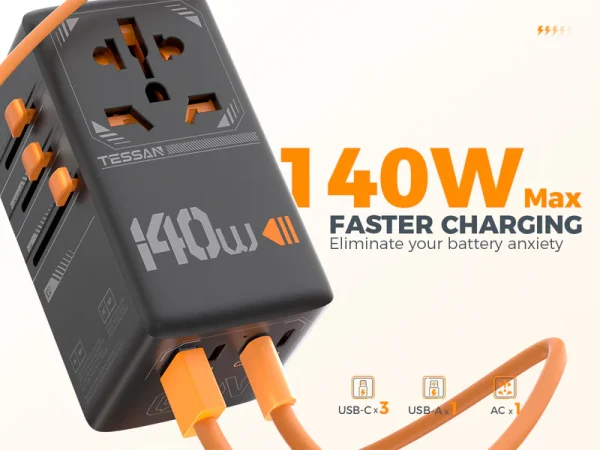 Tessan 140W Travel Adapter TS-WTA05 - Black - Image 5