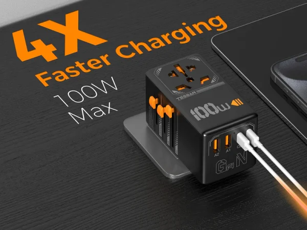 A_2-1_32c8f7a6-cece-451a-8712-6da630d9903e Tessan 100W Travel Adapter TS-WTA04 - Black - Image 2