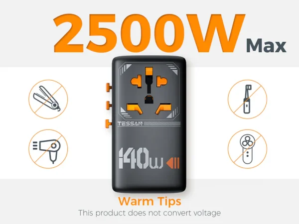 Tessan 140W Travel Adapter TS-WTA05 - Black - Image 4