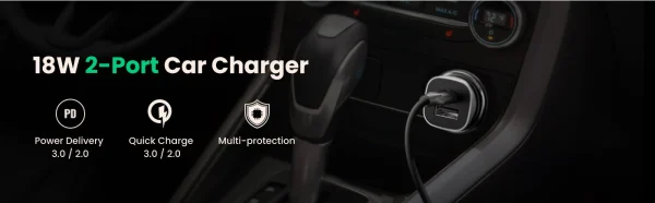 UGREEN Dual-Port PD20W Fast Car Charger 30780 - Black - BIS - Image 2