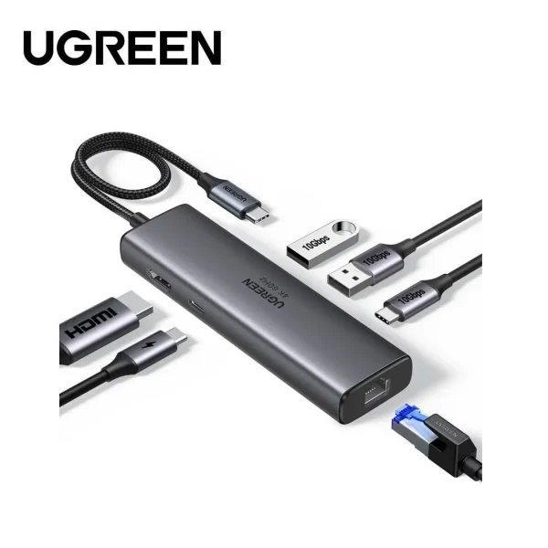 Ugreen 6 in 1 USB-C to HDMI 2*USB-A3.2 1*USB-C3.2 Gigabit LAN PD Multi Function Docking Station 45000 - Grey - BIS - Image 1