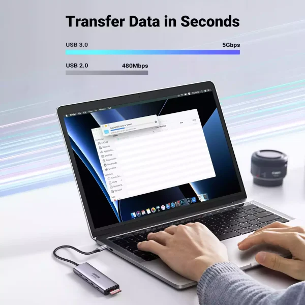 Ugreen 6 in 1 Type-C to HDMI 3-port USB3.0 SD/TF Multi Function Docking Station 60383 - Grey - BIS - Image 2