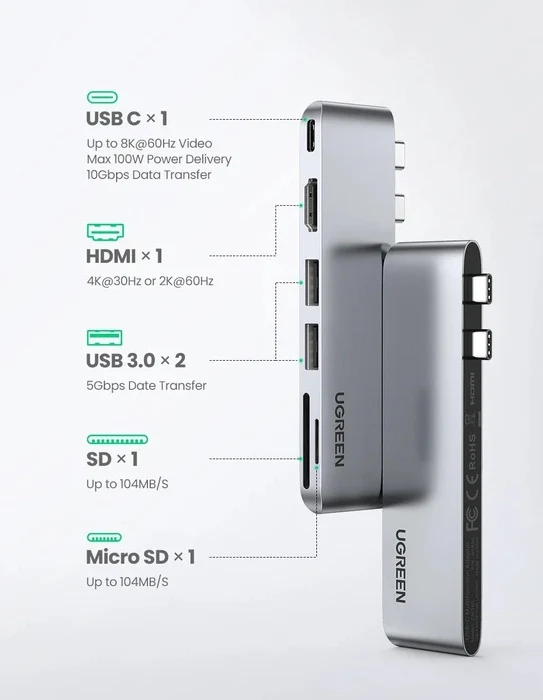 Ugreen 80856 6 in 2 USB C Hub for MacBook Pro 3