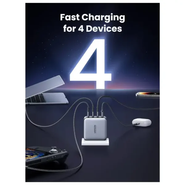 UGREEN 4-Port 100W Desktop Travel Charger 10375 - Black - BIS - Image 2