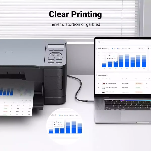 UGREEN Type C to USB-B Square Port Printer Cable 80807 - 2M - Black - BIS - Image 4