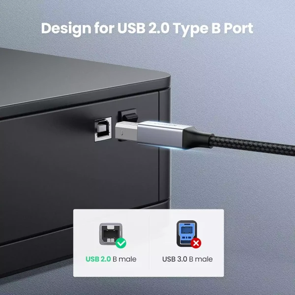UGREEN Type C to USB-B Square Port Printer Cable 80807 - 2M - Black - BIS - Image 3