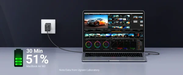 UGREEN Gallium Nitride Fast Charger 65W 20700 With Cable - Black - BIS - Image 2