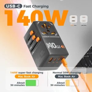 Tessan 140W Travel Adapter TS-WTA05 - Black - Image 8