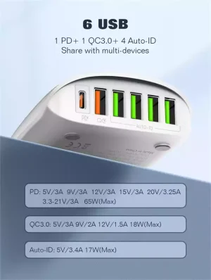 Ldnio A6573C 65W Multi Ports Desktop Charging Station - White - BB - Image 4