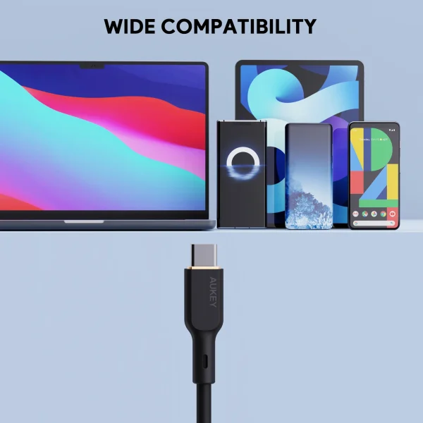 Aukey Circlet Blink 100W PD Soft Silicone Usb-C to Usb-C Cable 1.8m - CB-SCC102 - Black - Image 9