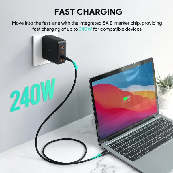 Aukey Circlet Blink 240W PD Soft Silicone Usb-C to Usb-C Cable 1.8m - CB-SCC242 - Black - Image 9