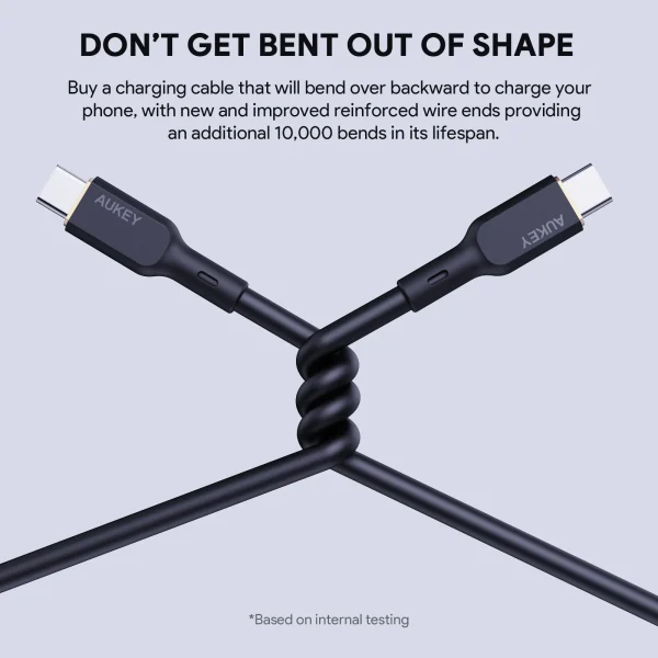 Aukey Circlet Blink 240W PD Soft Silicone Usb-C to Usb-C Cable 1.8m - CB-SCC242 - Black - Image 3