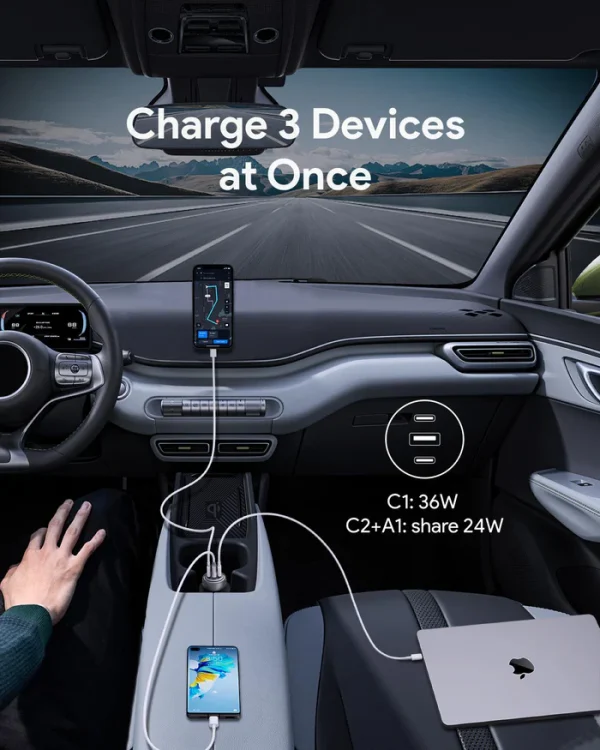 Aukey Pathfinder Mix 3 66W Fast Charging Car CC-P1 - Black - Image 5