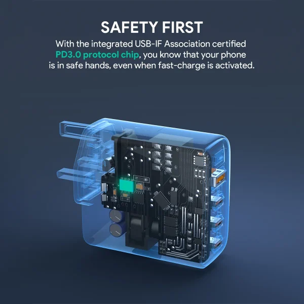 PA-B7S-SQUARE-5 Aukey Omnia II Mis S Wall 100W GaN Charger With 4-Ports Us Pin (PA-B7S) - White - Image 3