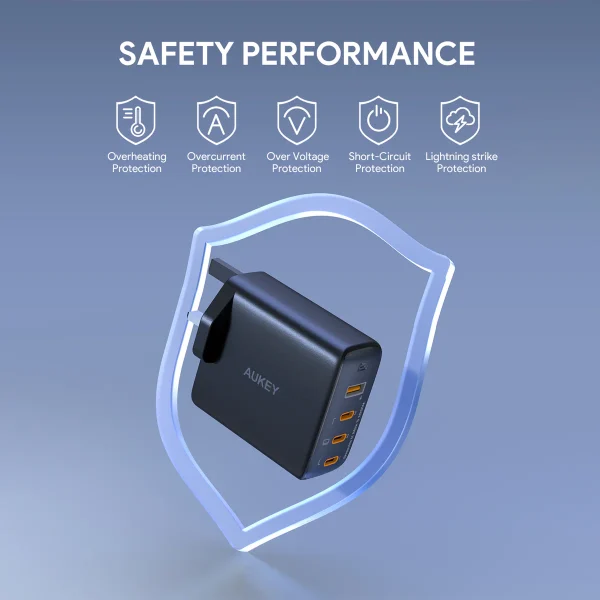 PA-B7S-SQUARE-7 Aukey Omnia II Mis S Wall 100W GaN Charger With 4-Ports Us Pin (PA-B7S) - White - Image 2