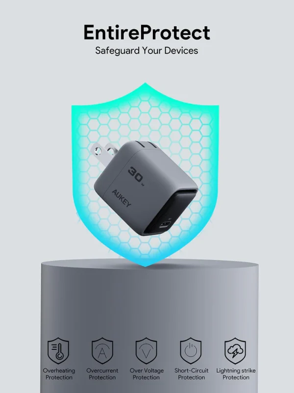 Aukey Comet 30W PD Wall Charger with GaN Technology US Pin (PA-C1) - Gray - Image 2