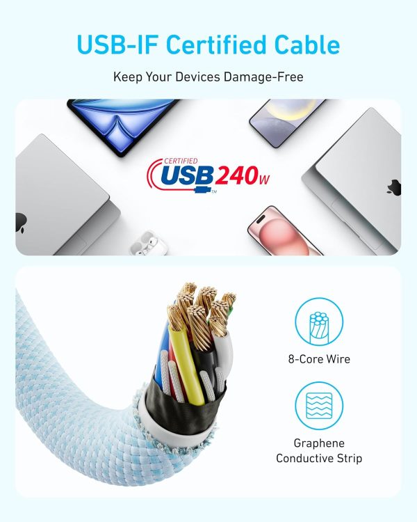 Anker Zolo 240w Braided Usb-C to Usb-C Cable 6ft - A8060H12 - Black - OP - Image 2