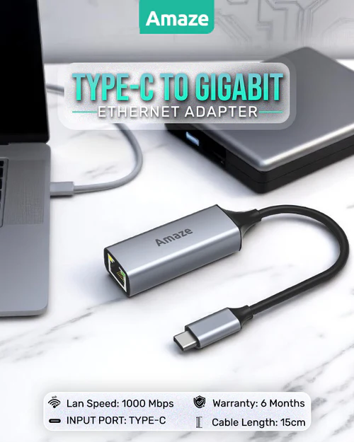 Amaze A405s Type-C To Gigabit Ethernet Adapter - Grey - BIS - Image 2